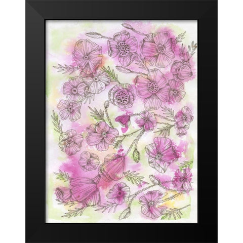 Floral Pinks Black Modern Wood Framed Art Print by Varacek, Pam