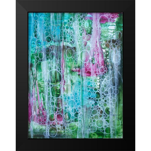 Teal Bubbles Black Modern Wood Framed Art Print by Varacek, Pam