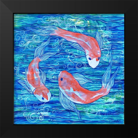 Circling Koi Black Modern Wood Framed Art Print by Varacek, Pam
