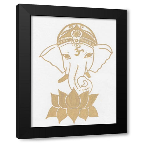 Golden Elephant Lotus Black Modern Wood Framed Art Print by Varacek, Pam