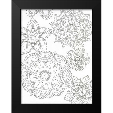Floral Mandala Black Modern Wood Framed Art Print by Varacek, Pam