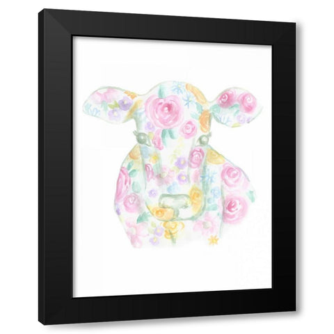 Floral Cow Black Modern Wood Framed Art Print by Varacek, Pam