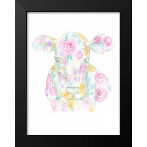 Floral Cow Black Modern Wood Framed Art Print by Varacek, Pam