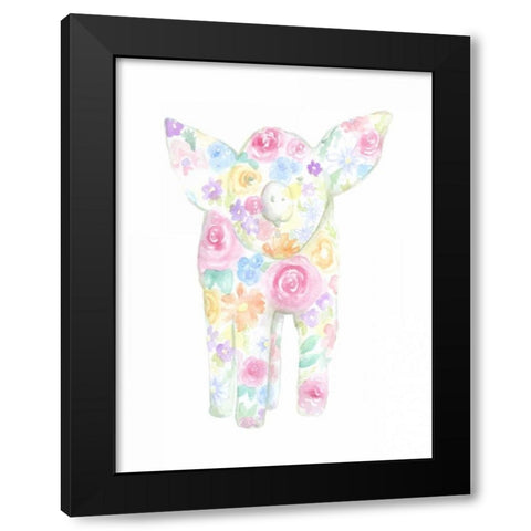 Floral Piggy Black Modern Wood Framed Art Print by Varacek, Pam