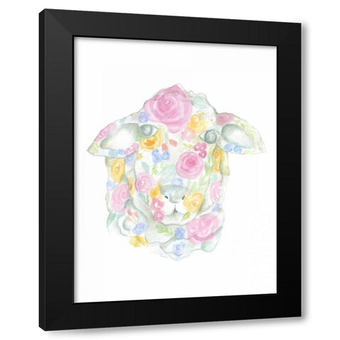 Floral Sheep Black Modern Wood Framed Art Print by Varacek, Pam