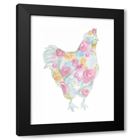 Floral Hen Black Modern Wood Framed Art Print by Varacek, Pam