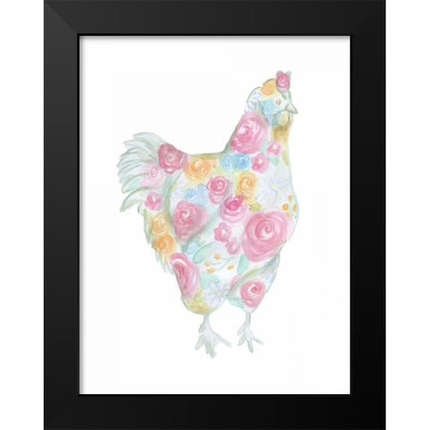 Floral Hen Black Modern Wood Framed Art Print by Varacek, Pam