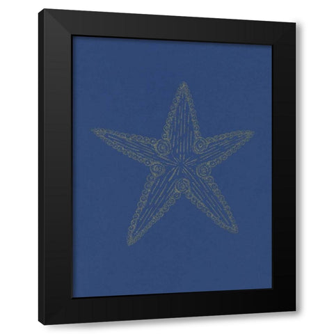 Glowing Indigo Starfish Black Modern Wood Framed Art Print by Varacek, Pam