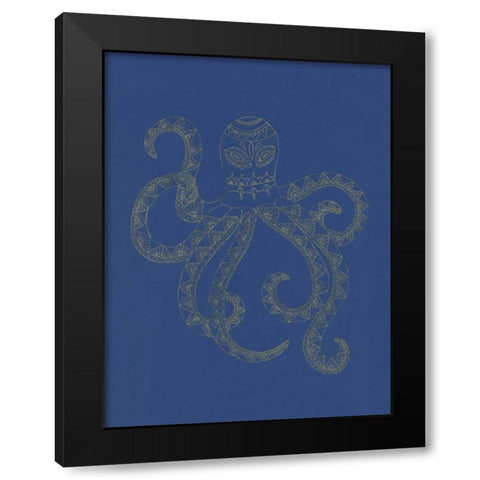 Glowing Indigo Octo Black Modern Wood Framed Art Print by Varacek, Pam