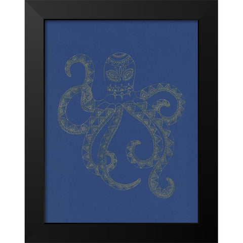 Glowing Indigo Octo Black Modern Wood Framed Art Print by Varacek, Pam