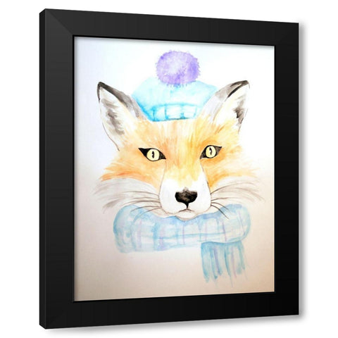 Winter Fox Black Modern Wood Framed Art Print by Varacek, Pam