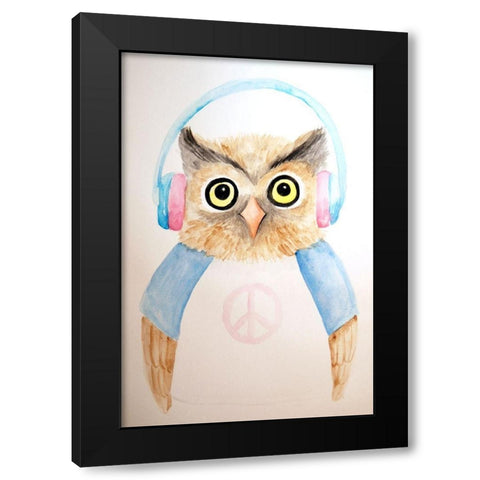 Hip Owl Black Modern Wood Framed Art Print with Double Matting by Varacek, Pam