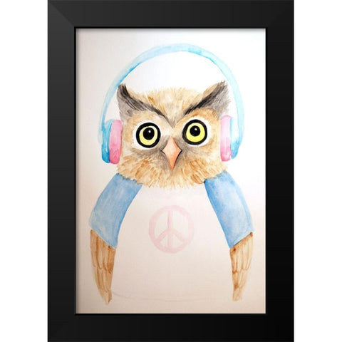 Hip Owl Black Modern Wood Framed Art Print by Varacek, Pam