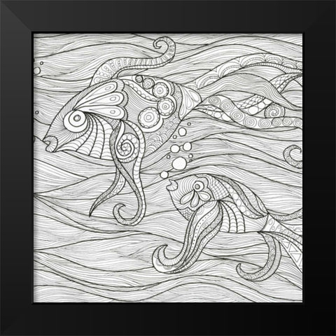 Fish Conversation Black Modern Wood Framed Art Print by Varacek, Pam