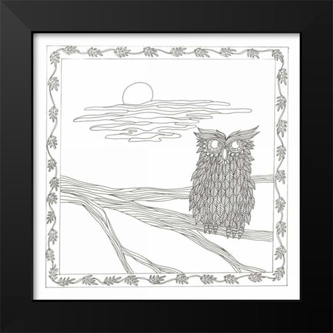 Owl In The Moonlight Black Modern Wood Framed Art Print by Varacek, Pam