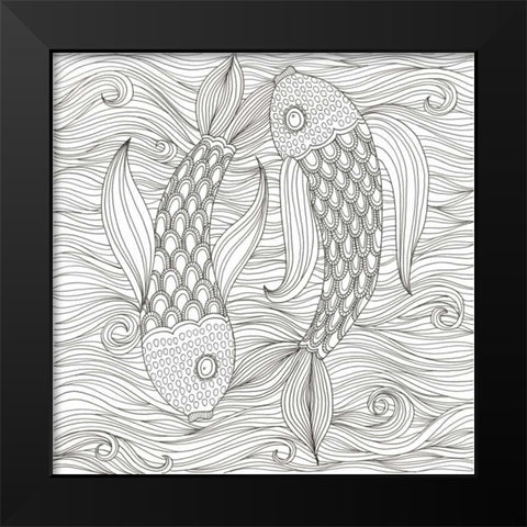 Fish Ying And Yang Black Modern Wood Framed Art Print by Varacek, Pam