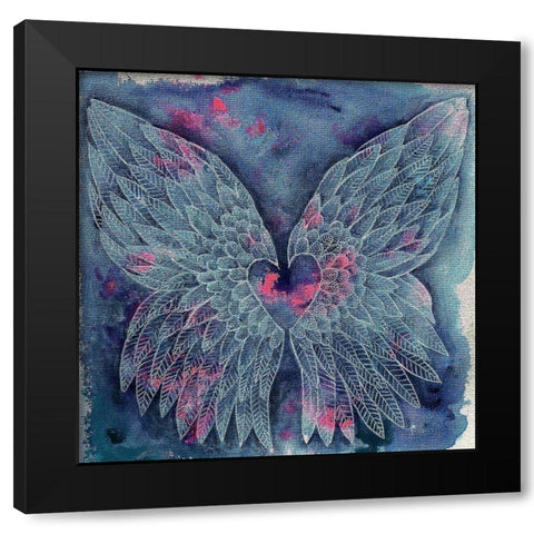 Wings With Heart Black Modern Wood Framed Art Print with Double Matting by Varacek, Pam