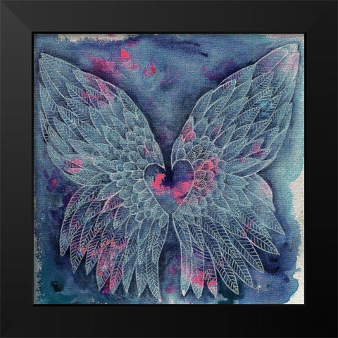 Wings With Heart Black Modern Wood Framed Art Print by Varacek, Pam