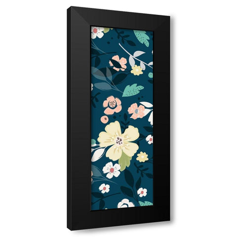 Folksy Floral Scatter BLueandGrey Black Modern Wood Framed Art Print with Double Matting by Allen, Candace