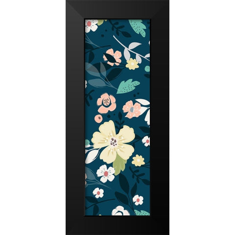 Folksy Floral Scatter BLueandGrey Black Modern Wood Framed Art Print by Allen, Candace