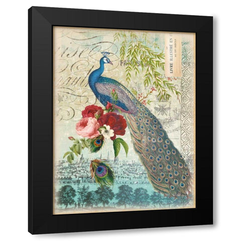 New Peacock 1 Black Modern Wood Framed Art Print with Double Matting by Lula Bijoux and Company