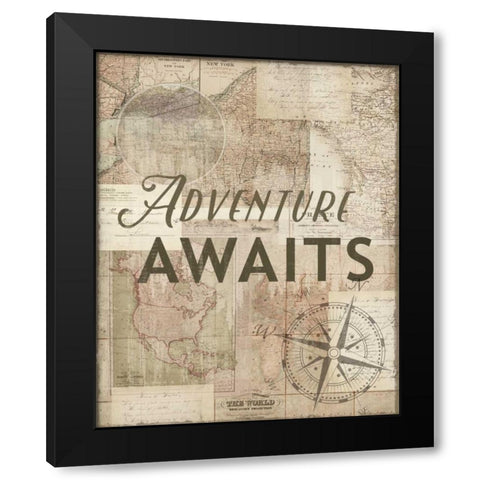 Adventure Awaits Recolor Black Modern Wood Framed Art Print by Allen, Candace