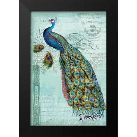 Peacock Teal Nouveau 1 Black Modern Wood Framed Art Print by Lula Bijoux and Company