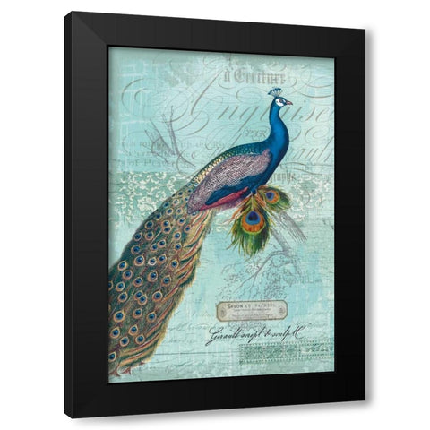 Peacock Nouveau Black Modern Wood Framed Art Print by Lula Bijoux and Company