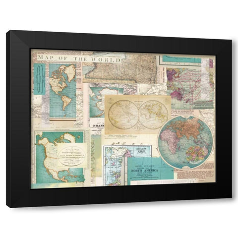 Ivory Blue Maps Collage Black Modern Wood Framed Art Print with Double Matting by Allen, Candace