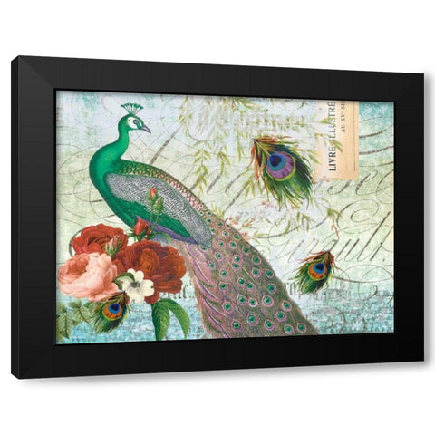 Peacock 111 Green Black Modern Wood Framed Art Print by Lula Bijoux and Company