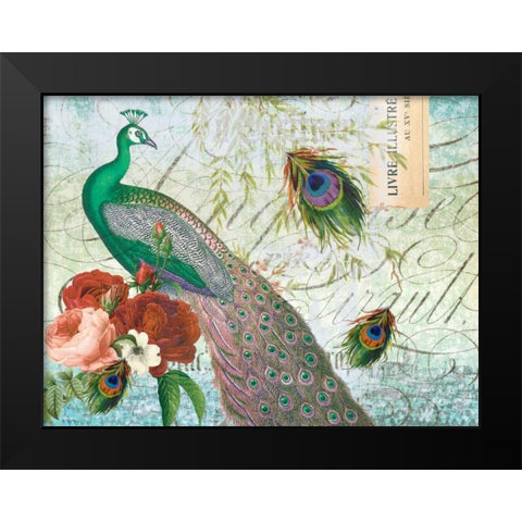 Peacock 111 Green Black Modern Wood Framed Art Print by Lula Bijoux and Company
