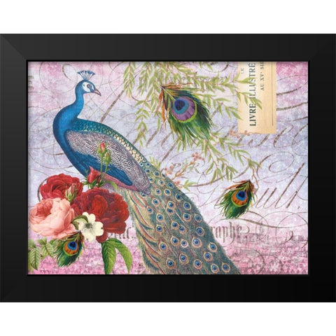 Peacock 112 Plum Black Modern Wood Framed Art Print by Lula Bijoux and Company