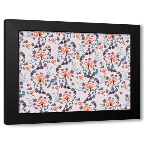 Kimono Quilt Floral 1 Black Modern Wood Framed Art Print by Allen, Candace