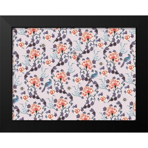 Kimono Quilt Floral 1 Black Modern Wood Framed Art Print by Allen, Candace