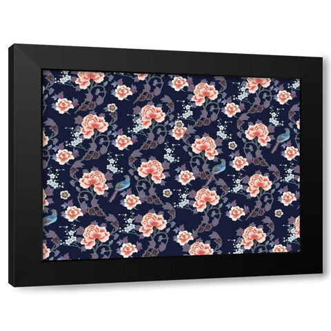 Kimono Quilt Floral 3 Black Modern Wood Framed Art Print by Allen, Candace