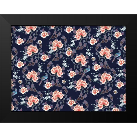Kimono Quilt Floral 3 Black Modern Wood Framed Art Print by Allen, Candace