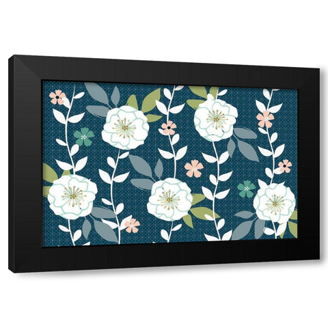 Folksy Floral Dark Black Modern Wood Framed Art Print by Allen, Candace