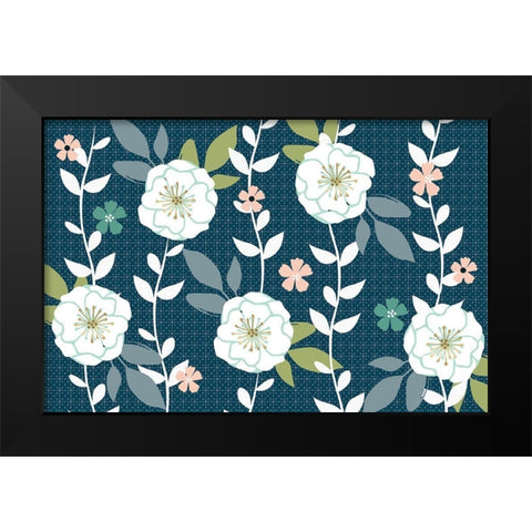 Folksy Floral Dark Black Modern Wood Framed Art Print by Allen, Candace