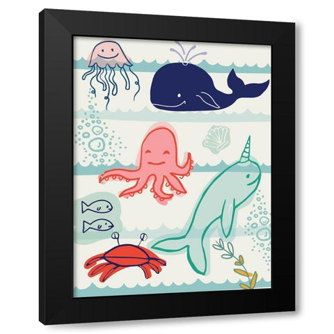 Sea Animals Black Modern Wood Framed Art Print by Lula Bijoux and Company