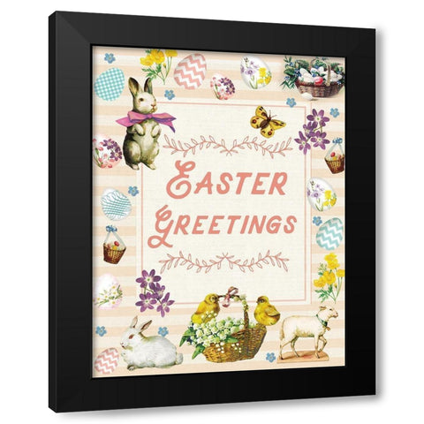 Easter Greetings Main Black Modern Wood Framed Art Print with Double Matting by Lula Bijoux and Company