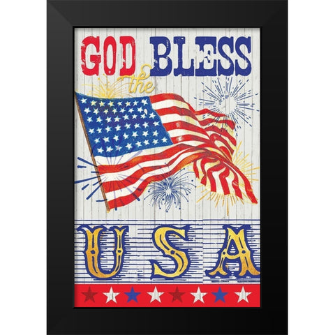 USA BLESS Black Modern Wood Framed Art Print by Lula Bijoux and Company