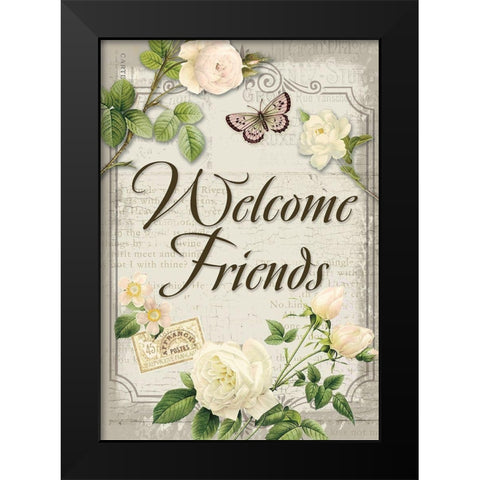 Welcome Friends Black Modern Wood Framed Art Print by Lula Bijoux and Company