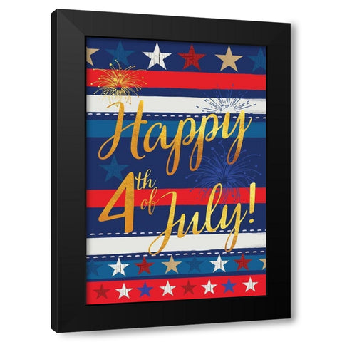 Happy 4th Black Modern Wood Framed Art Print by Lula Bijoux and Company