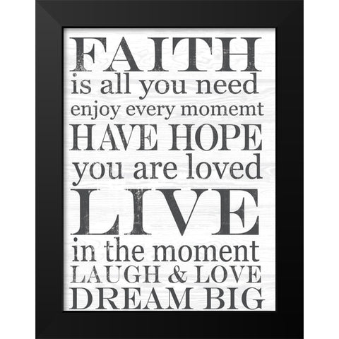 FAITH Black Modern Wood Framed Art Print by Lula Bijoux and Company