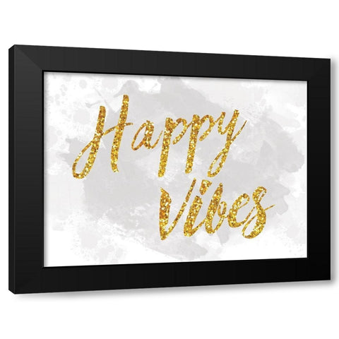 Happy Vibes Black Modern Wood Framed Art Print by Lula Bijoux and Company