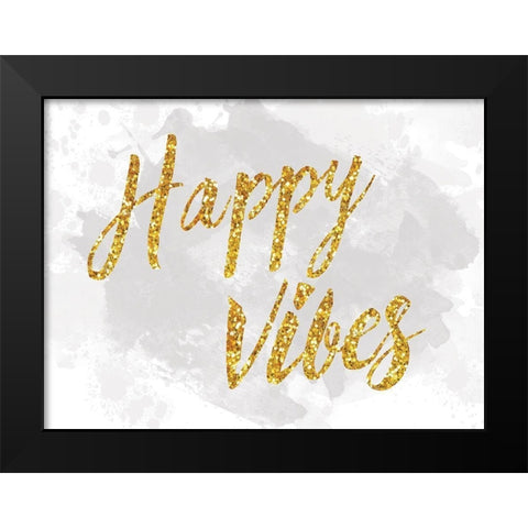 Happy Vibes Black Modern Wood Framed Art Print by Lula Bijoux and Company