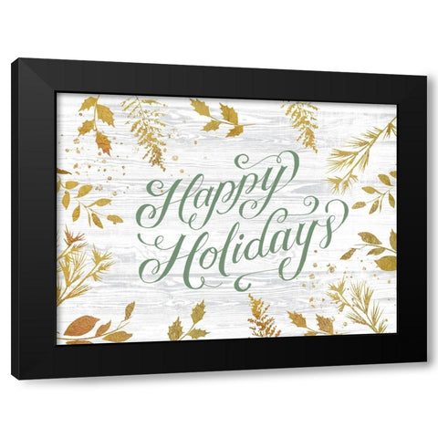 Happy Holidays Sage Black Modern Wood Framed Art Print with Double Matting by Lula Bijoux And Company