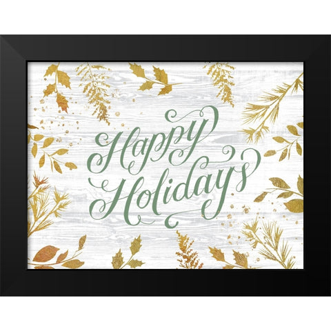 Happy Holidays Sage Black Modern Wood Framed Art Print by Lula Bijoux And Company