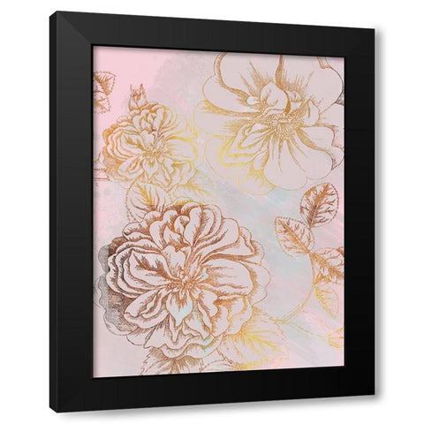 Floral Gold 1 Black Modern Wood Framed Art Print by Lula Bijoux and Company
