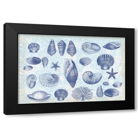 Casual Coastal Shells Black Modern Wood Framed Art Print by Lula Bijoux and Company